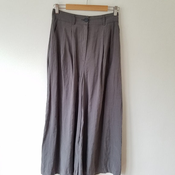 Zara Indetex High Waisted Ultra Wide Leg Pleated Grey Palazzo Pants Size Small - Picture 9 of 12